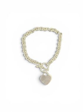 925 Sterling silver Heart charm toggle clasp chunky Chain Bracelet for Women